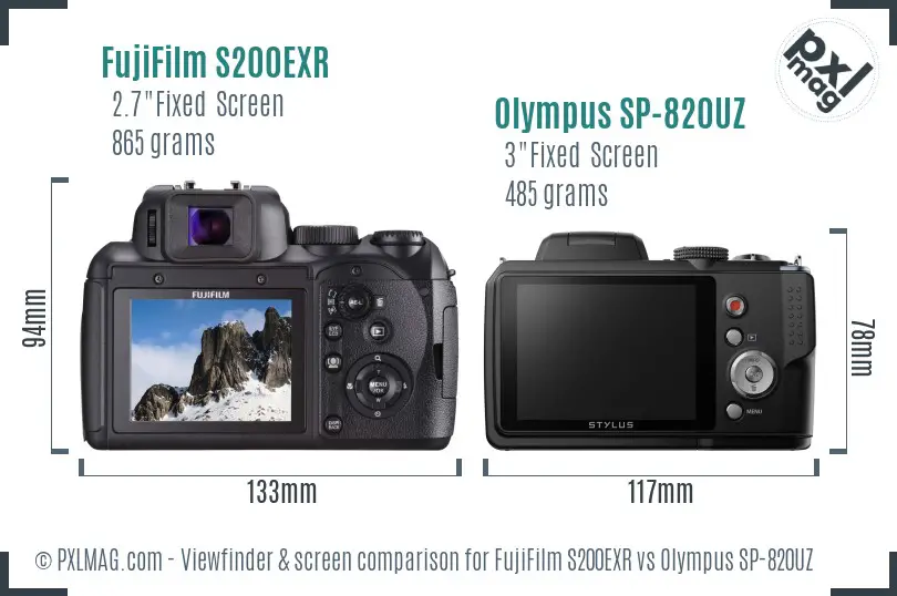 FujiFilm S200EXR vs Olympus SP-820UZ Screen and Viewfinder comparison