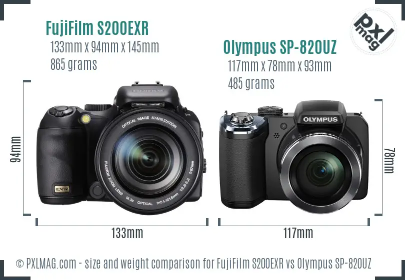 FujiFilm S200EXR vs Olympus SP-820UZ size comparison