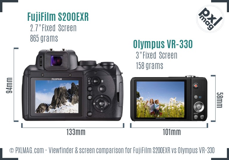 FujiFilm S200EXR vs Olympus VR-330 Screen and Viewfinder comparison