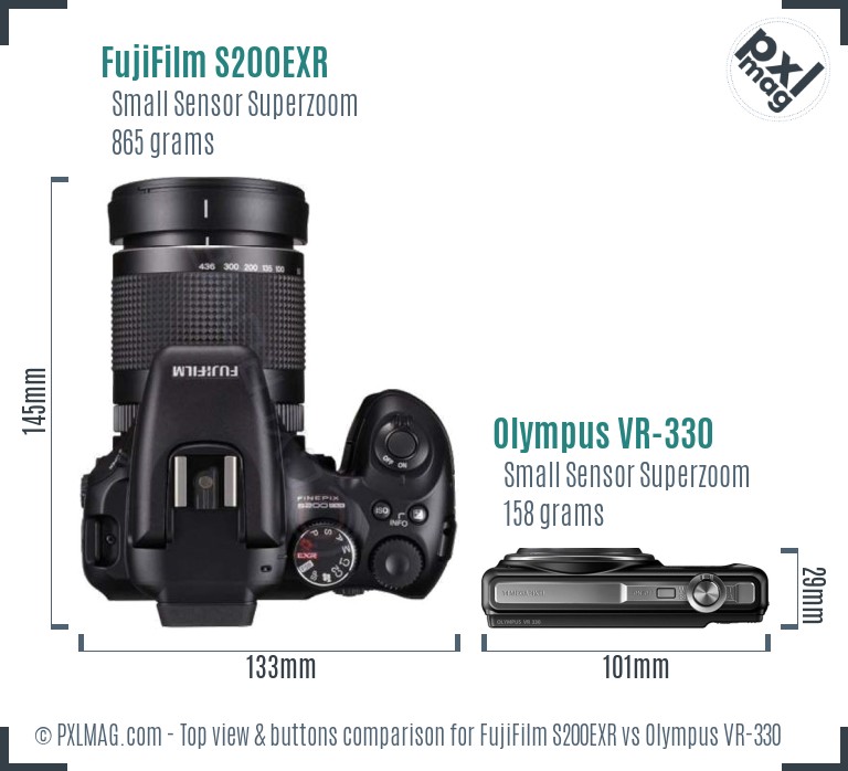FujiFilm S200EXR vs Olympus VR-330 top view buttons comparison