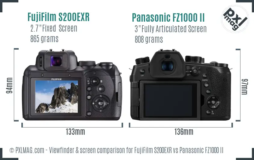 FujiFilm S200EXR vs Panasonic FZ1000 II Screen and Viewfinder comparison