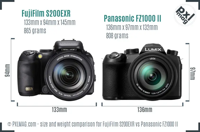 FujiFilm S200EXR vs Panasonic FZ1000 II size comparison