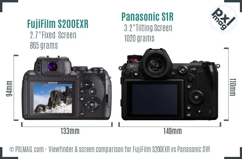 FujiFilm S200EXR vs Panasonic S1R Screen and Viewfinder comparison