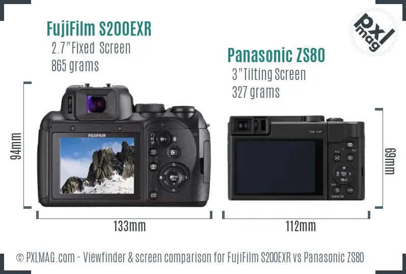 FujiFilm S200EXR vs Panasonic ZS80 Screen and Viewfinder comparison