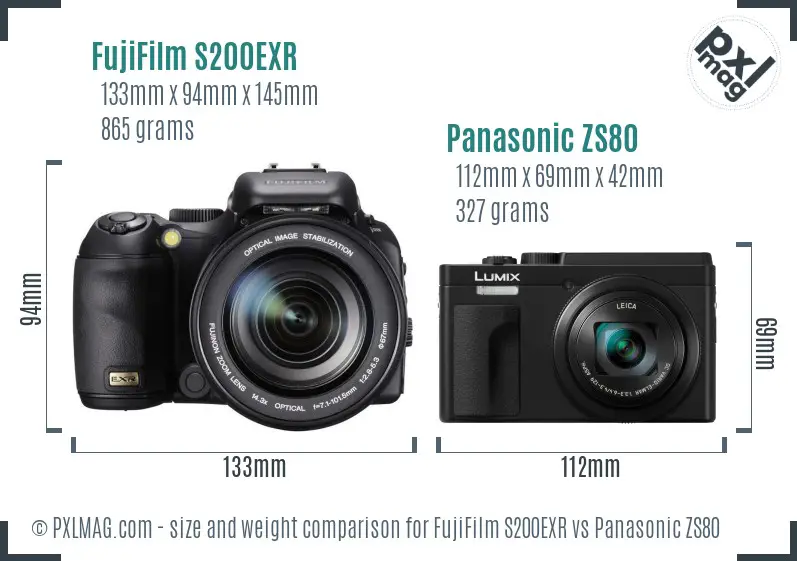 FujiFilm S200EXR vs Panasonic ZS80 size comparison