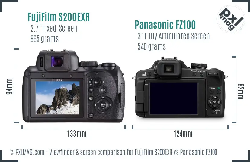 FujiFilm S200EXR vs Panasonic FZ100 Screen and Viewfinder comparison