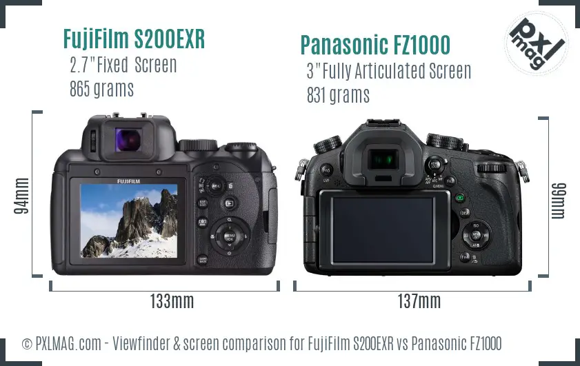 FujiFilm S200EXR vs Panasonic FZ1000 Screen and Viewfinder comparison