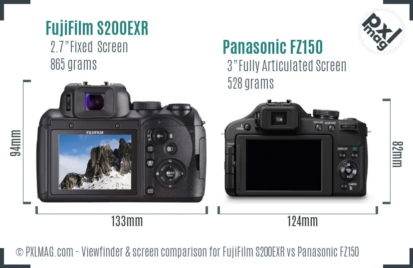 FujiFilm S200EXR vs Panasonic FZ150 Screen and Viewfinder comparison