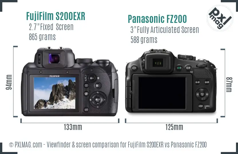 FujiFilm S200EXR vs Panasonic FZ200 Screen and Viewfinder comparison