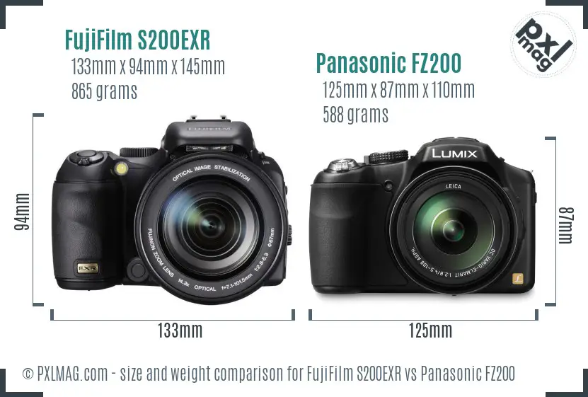 FujiFilm S200EXR vs Panasonic FZ200 size comparison