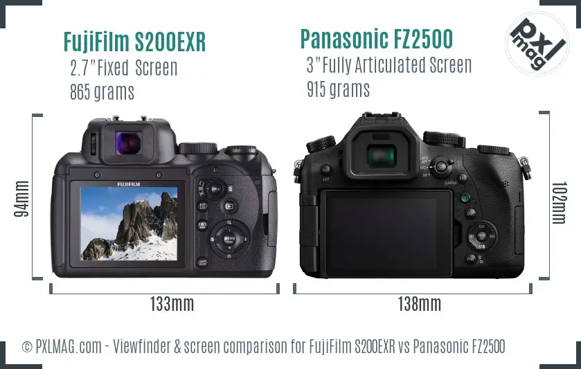 FujiFilm S200EXR vs Panasonic FZ2500 Screen and Viewfinder comparison FujiFilm S200EXR vs Panasonic FZ2500 Screen and Viewfinder comparison