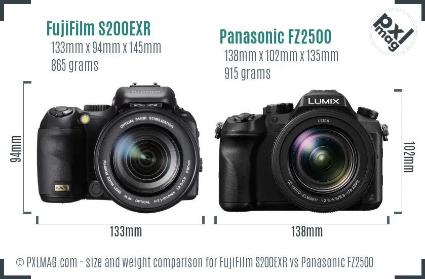 FujiFilm S200EXR vs Panasonic FZ2500 size comparison FujiFilm S200EXR vs Panasonic FZ2500 size comparison