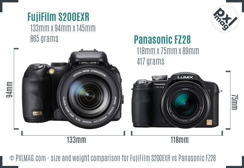 FujiFilm S200EXR vs Panasonic FZ28 size comparison FujiFilm S200EXR vs Panasonic FZ28 size comparison
