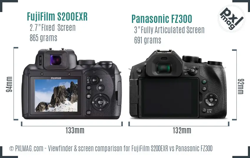 FujiFilm S200EXR vs Panasonic FZ300 Screen and Viewfinder comparison