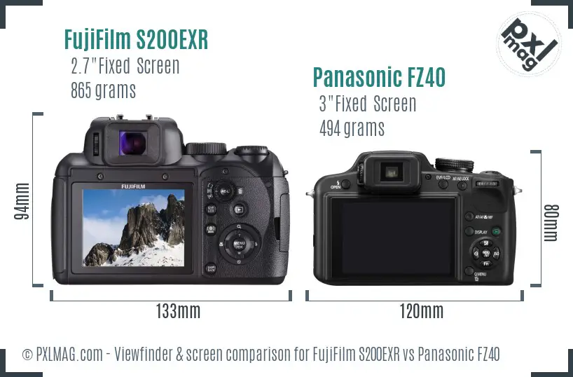 FujiFilm S200EXR vs Panasonic FZ40 Screen and Viewfinder comparison