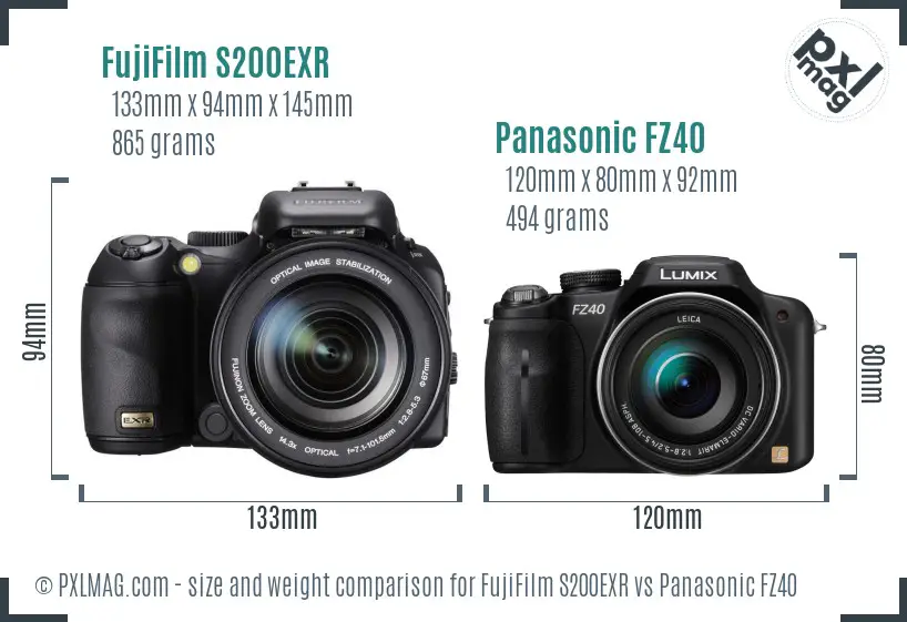 FujiFilm S200EXR vs Panasonic FZ40 size comparison