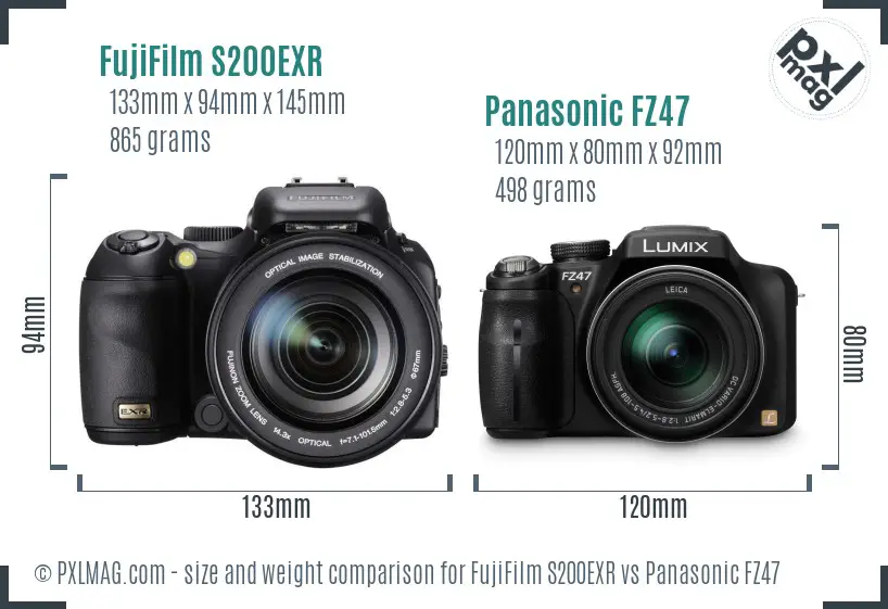 FujiFilm S200EXR vs Panasonic FZ47 size comparison