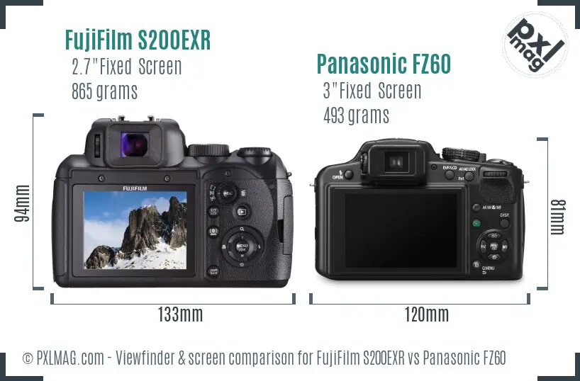 FujiFilm S200EXR vs Panasonic FZ60 Screen and Viewfinder comparison