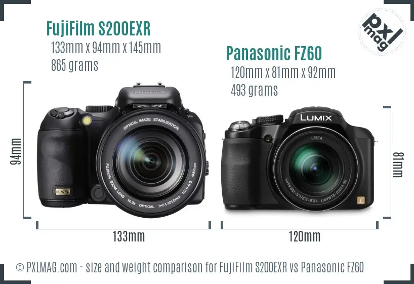 FujiFilm S200EXR vs Panasonic FZ60 size comparison FujiFilm S200EXR vs Panasonic FZ60 size comparison