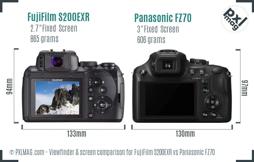 FujiFilm S200EXR vs Panasonic FZ70 Screen and Viewfinder comparison