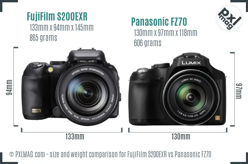 FujiFilm S200EXR vs Panasonic FZ70 size comparison