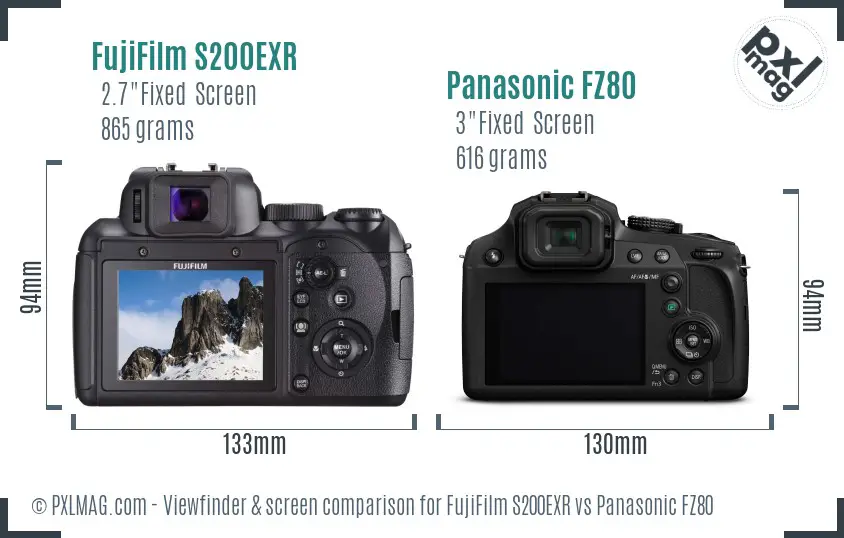 FujiFilm S200EXR vs Panasonic FZ80 Screen and Viewfinder comparison