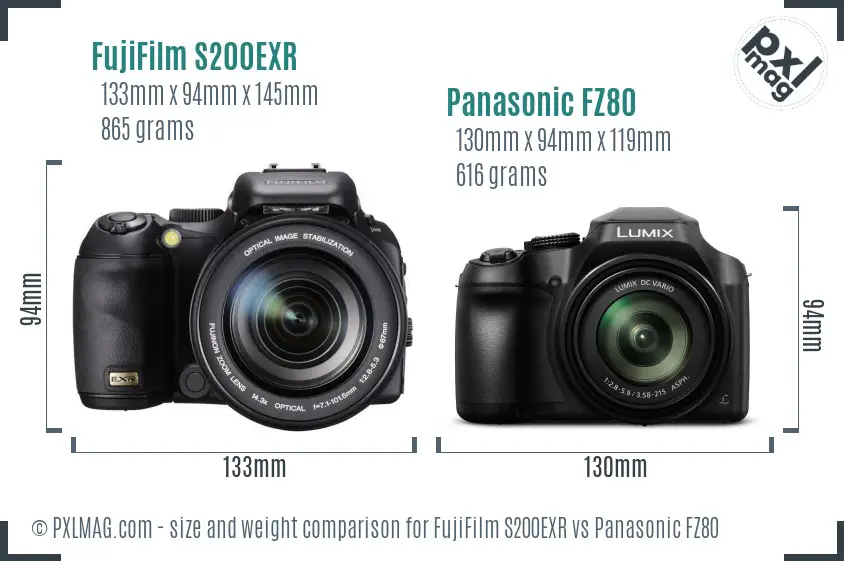 FujiFilm S200EXR vs Panasonic FZ80 size comparison