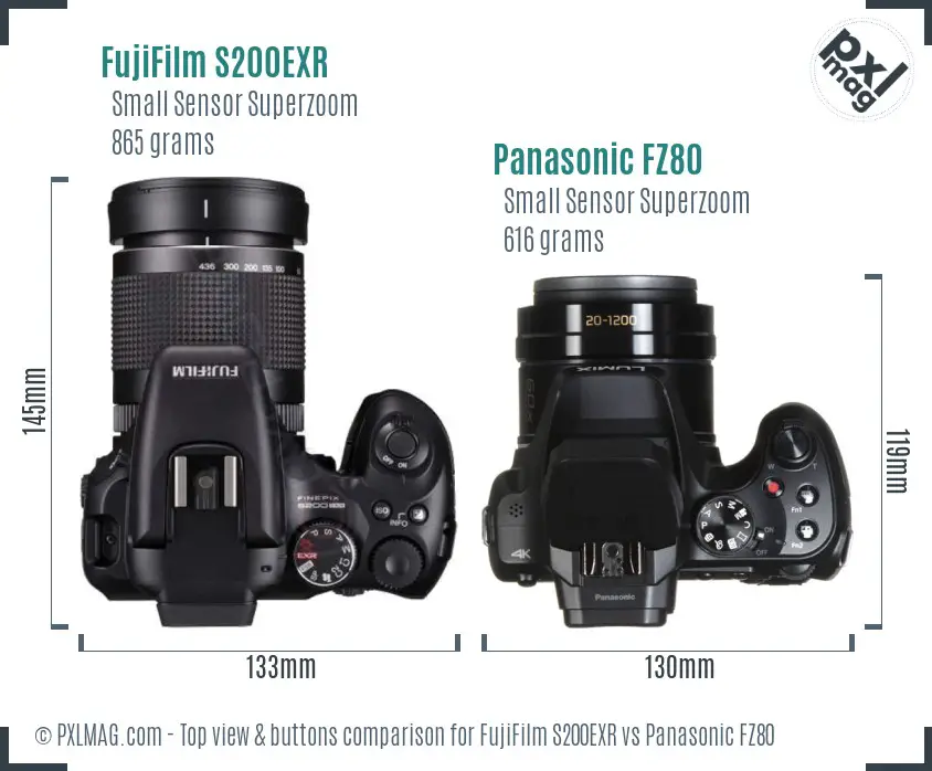 FujiFilm S200EXR vs Panasonic FZ80 top view buttons comparison