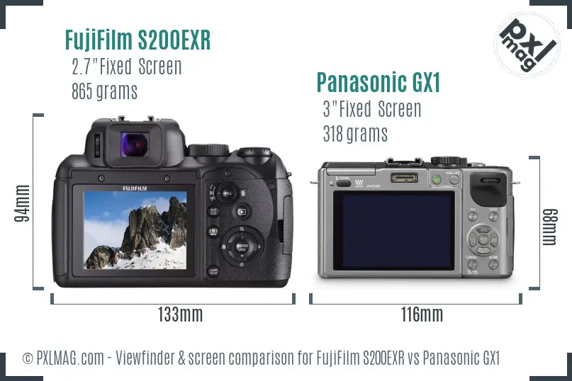 FujiFilm S200EXR vs Panasonic GX1 Screen and Viewfinder comparison