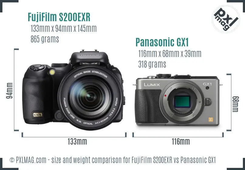 FujiFilm S200EXR vs Panasonic GX1 size comparison