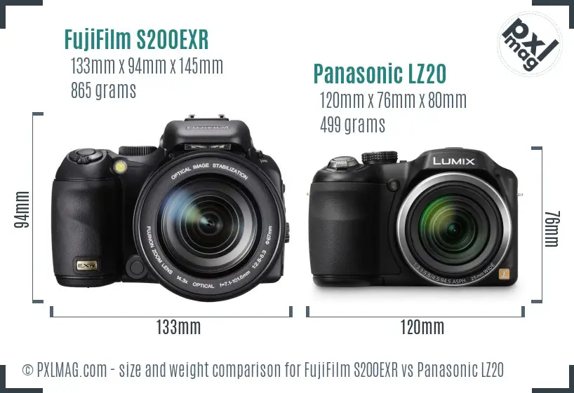 FujiFilm S200EXR vs Panasonic LZ20 size comparison