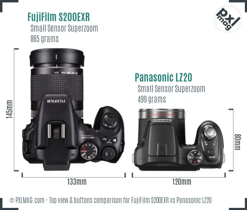 FujiFilm S200EXR vs Panasonic LZ20 top view buttons comparison