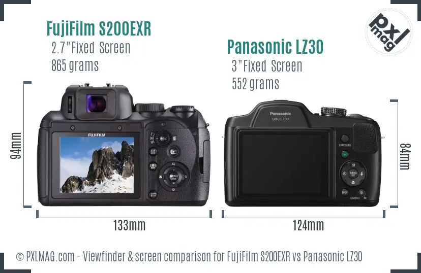 FujiFilm S200EXR vs Panasonic LZ30 Screen and Viewfinder comparison