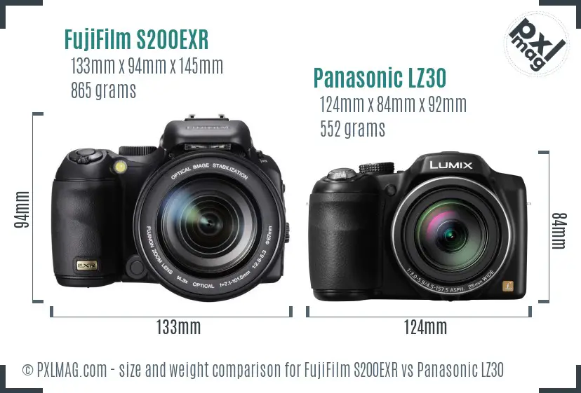 FujiFilm S200EXR vs Panasonic LZ30 size comparison