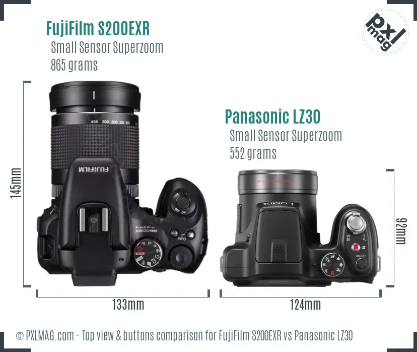 FujiFilm S200EXR vs Panasonic LZ30 top view buttons comparison