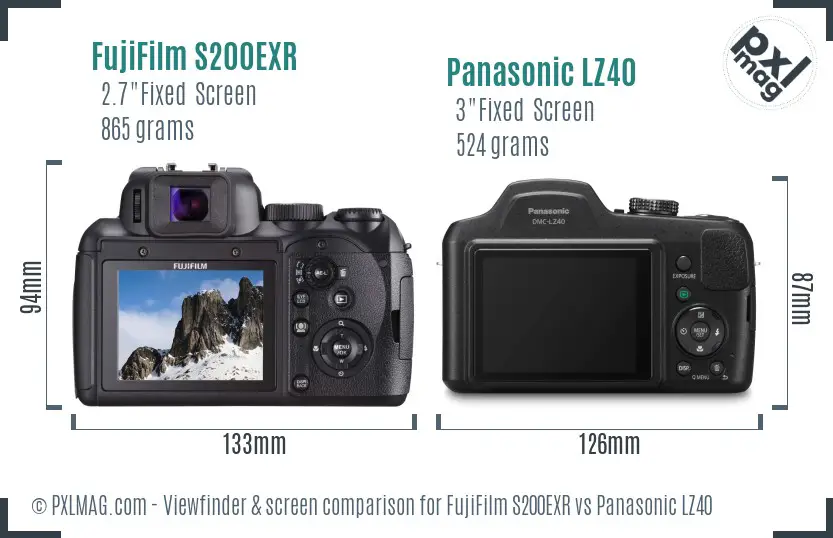 FujiFilm S200EXR vs Panasonic LZ40 Screen and Viewfinder comparison