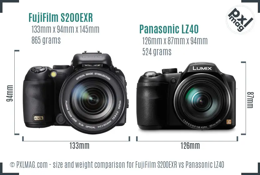 FujiFilm S200EXR vs Panasonic LZ40 size comparison
