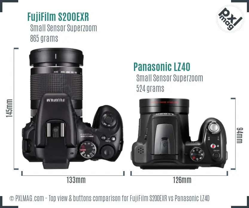 FujiFilm S200EXR vs Panasonic LZ40 top view buttons comparison