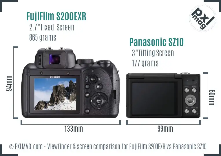 FujiFilm S200EXR vs Panasonic SZ10 Screen and Viewfinder comparison