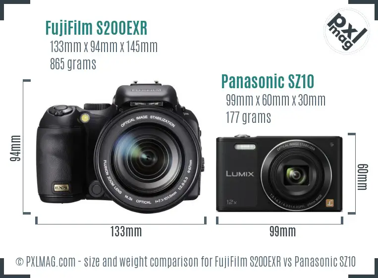 FujiFilm S200EXR vs Panasonic SZ10 size comparison