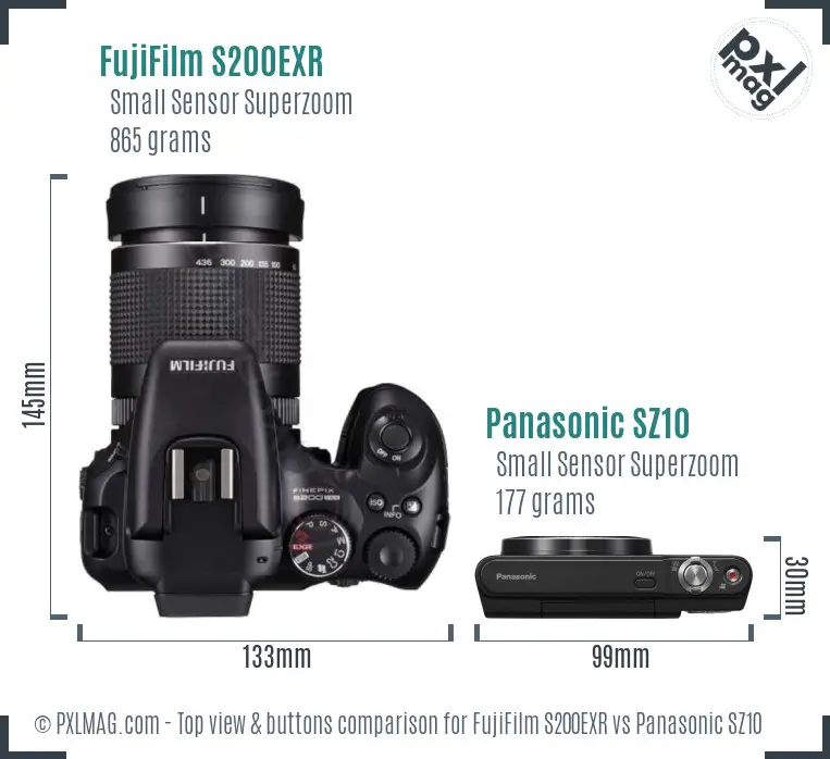 FujiFilm S200EXR vs Panasonic SZ10 top view buttons comparison