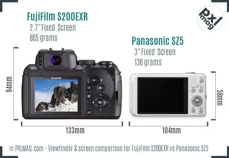 FujiFilm S200EXR vs Panasonic SZ5 Screen and Viewfinder comparison