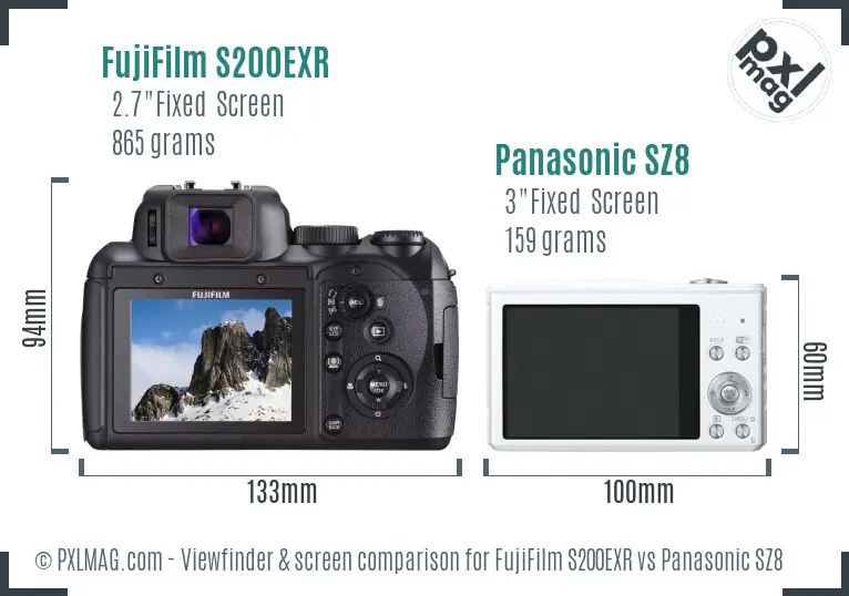 FujiFilm S200EXR vs Panasonic SZ8 Screen and Viewfinder comparison