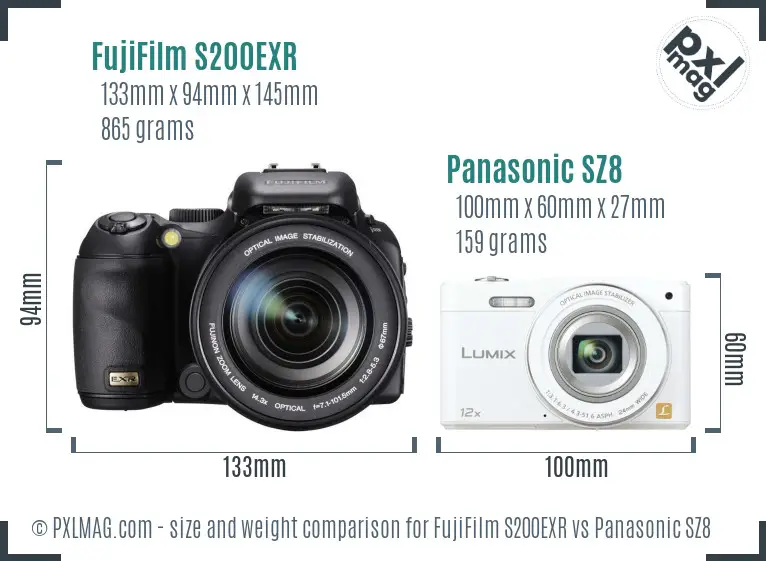 FujiFilm S200EXR vs Panasonic SZ8 size comparison FujiFilm S200EXR vs Panasonic SZ8 size comparison