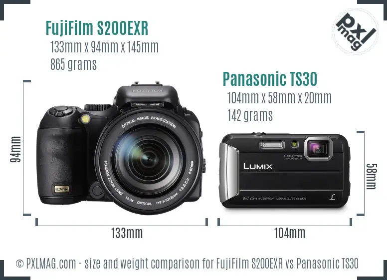 FujiFilm S200EXR vs Panasonic TS30 size comparison