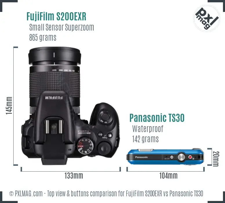 FujiFilm S200EXR vs Panasonic TS30 top view buttons comparison