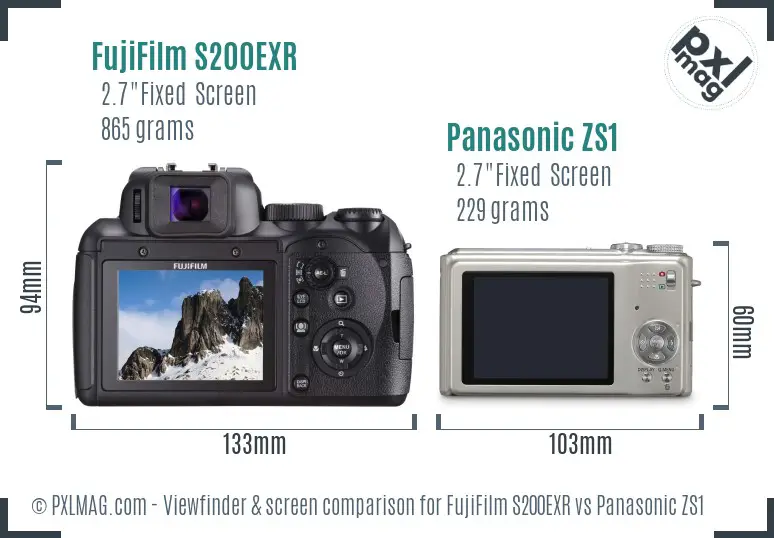 FujiFilm S200EXR vs Panasonic ZS1 Screen and Viewfinder comparison