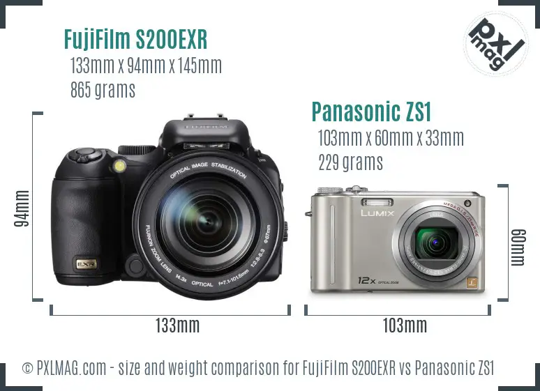 FujiFilm S200EXR vs Panasonic ZS1 size comparison