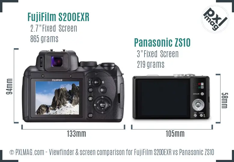 FujiFilm S200EXR vs Panasonic ZS10 Screen and Viewfinder comparison