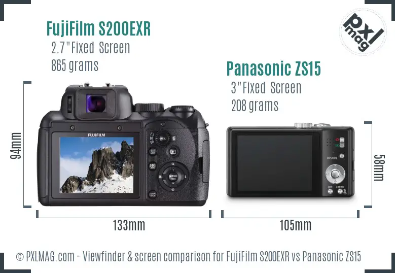 FujiFilm S200EXR vs Panasonic ZS15 Screen and Viewfinder comparison